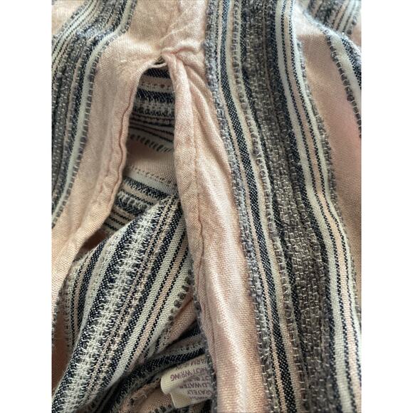 Tea Rose Shirt Striped Women's Rolled Sleeve Pink Gray India Tunic Soft SZ L - Picture 9 of 10